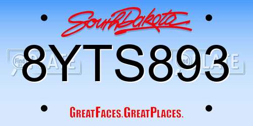 8YTS893 South Dakota License Plate
