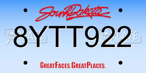 8YTT922 South Dakota License Plate
