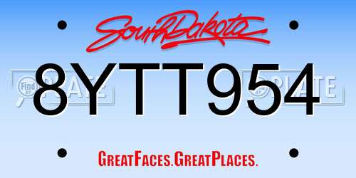 8YTT954 South Dakota License Plate