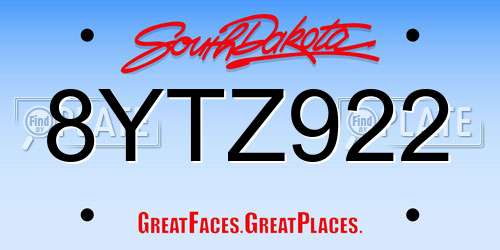 8YTZ922 South Dakota License Plate