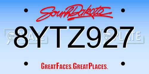 8YTZ927 South Dakota License Plate