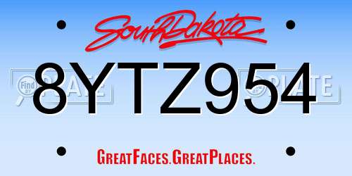 8YTZ954 South Dakota License Plate