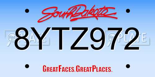 8YTZ972 South Dakota License Plate