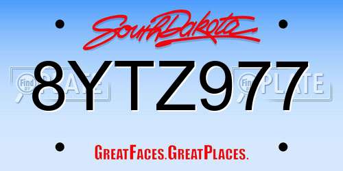 8YTZ977 South Dakota License Plate