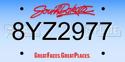 8YZ2977 South Dakota License Plate