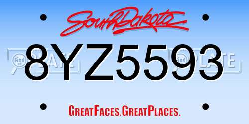 8YZ5593 South Dakota License Plate