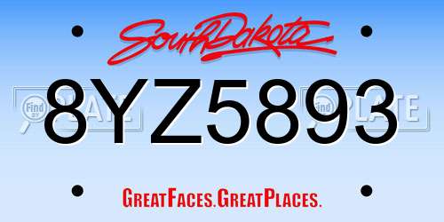 8YZ5893 South Dakota License Plate