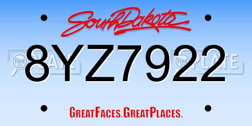 8YZ7922 South Dakota License Plate