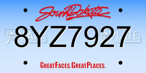 8YZ7927 South Dakota License Plate