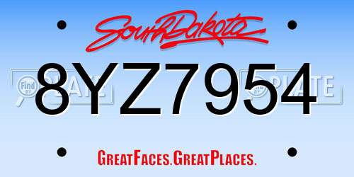 8YZ7954 South Dakota License Plate