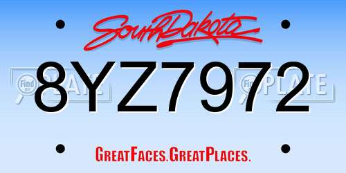 8YZ7972 South Dakota License Plate