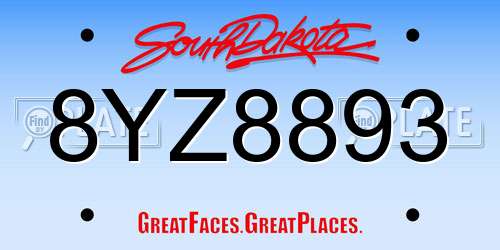 8YZ8893 South Dakota License Plate