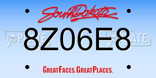 8Z06E8 South Dakota License Plate