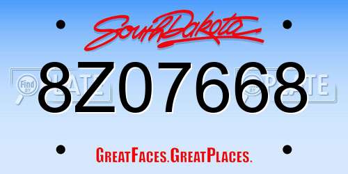 8Z07668 South Dakota License Plate