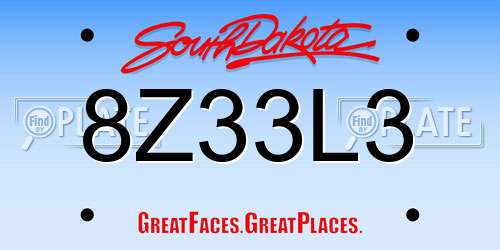 8Z33L3 South Dakota License Plate