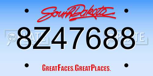 8Z47688 South Dakota License Plate