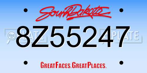 8Z55247 South Dakota License Plate