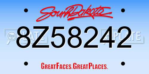 8Z58242 South Dakota License Plate