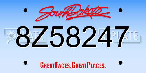8Z58247 South Dakota License Plate