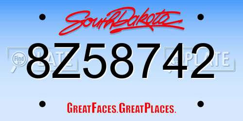 8Z58742 South Dakota License Plate