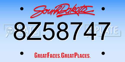8Z58747 South Dakota License Plate