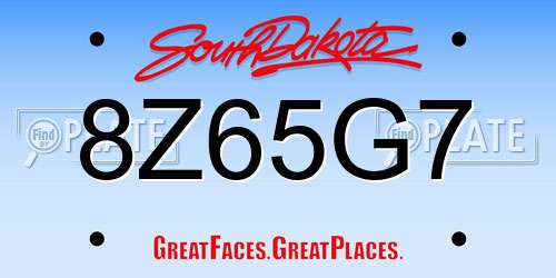 8Z65G7 South Dakota License Plate