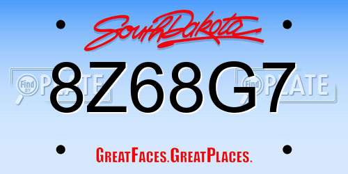 8Z68G7 South Dakota License Plate