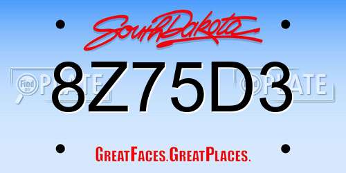 8Z75D3 South Dakota License Plate