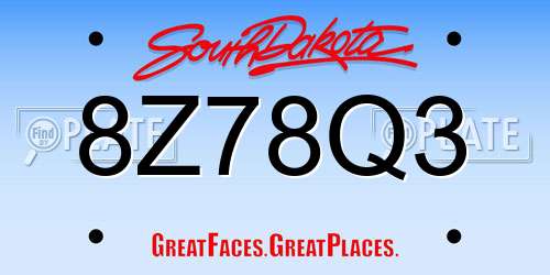 8Z78Q3 South Dakota License Plate