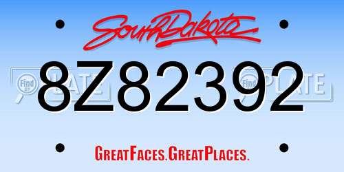 8Z82392 South Dakota License Plate
