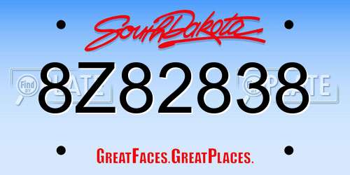 8Z82838 South Dakota License Plate