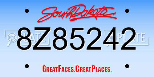 8Z85242 South Dakota License Plate