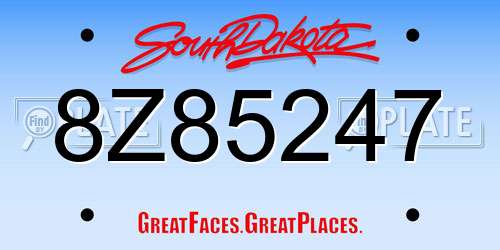 8Z85247 South Dakota License Plate