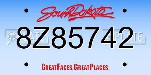 8Z85742 South Dakota License Plate
