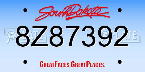 8Z87392 South Dakota License Plate