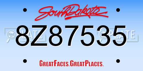 8Z87535 South Dakota License Plate