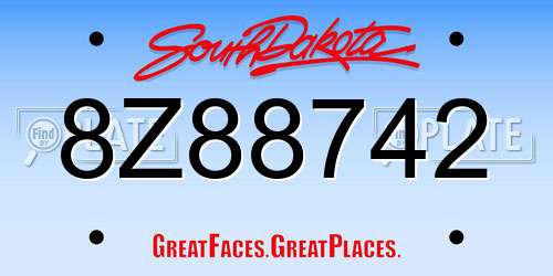 8Z88742 South Dakota License Plate