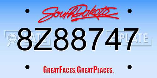 8Z88747 South Dakota License Plate