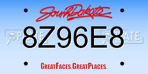 8Z96E8 South Dakota License Plate