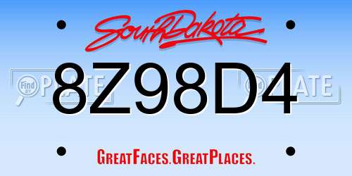 8Z98D4 South Dakota License Plate