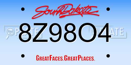 8Z98O4 South Dakota License Plate