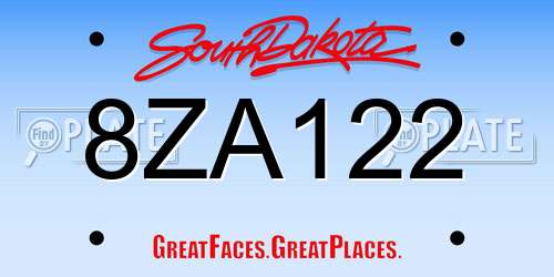 8ZA122 South Dakota License Plate
