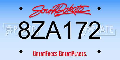 8ZA172 South Dakota License Plate