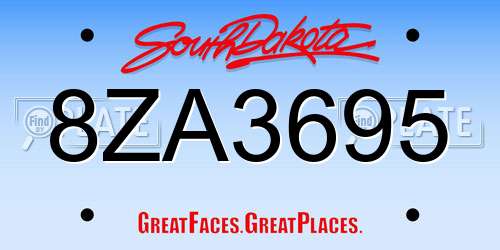 8ZA3695 South Dakota License Plate