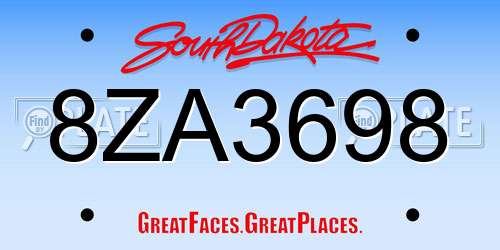 8ZA3698 South Dakota License Plate