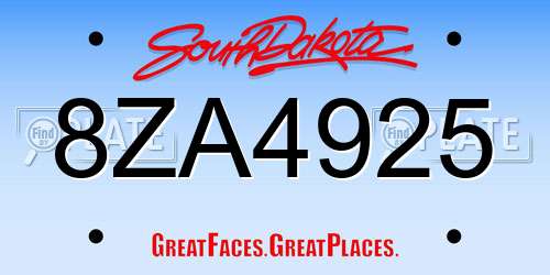 8ZA4925 South Dakota License Plate