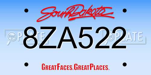 8ZA522 South Dakota License Plate