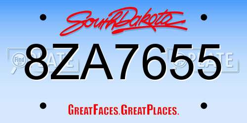 8ZA7655 South Dakota License Plate