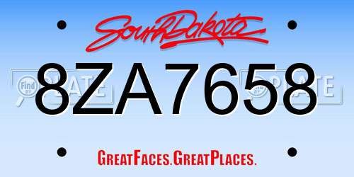 8ZA7658 South Dakota License Plate
