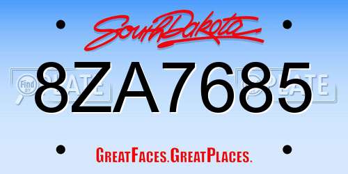 8ZA7685 South Dakota License Plate